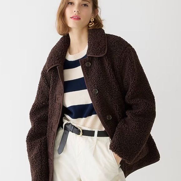 J. Crew Teddy Sherpa Jacket in "Deep Chocolate" - Size M - Picture 2 of 4